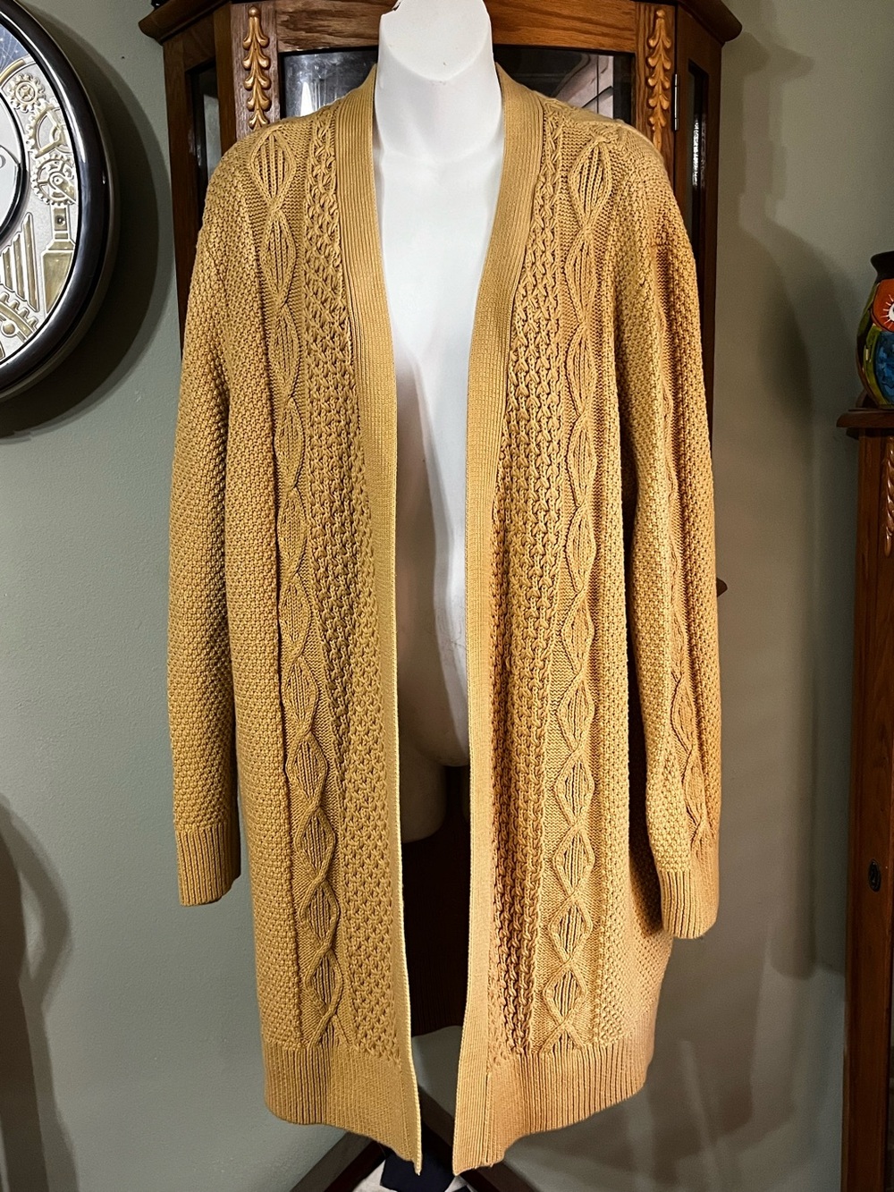 L. L. Bean Signature Heavyweight Cable Knit Open Front Cardigan Sweater Size XL